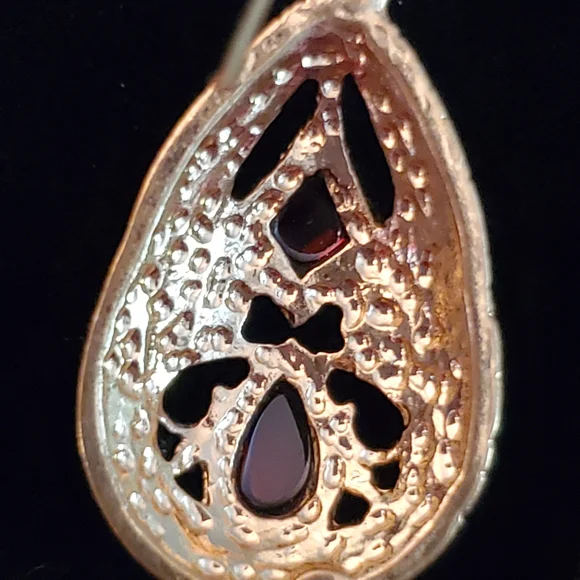 Vintage Gold & Red Teardrop Marquisite Pendant on Multi-Chain Necklace Set - Picture 12 of 15